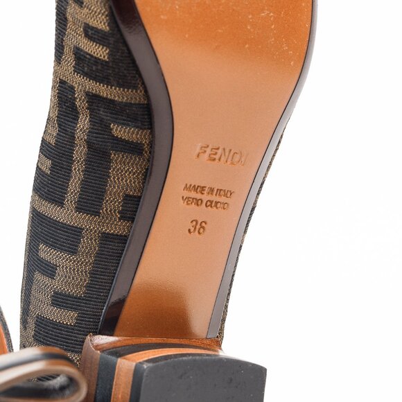 Fendi Brown Black Zucca Canvas Leather Bow Cap Toe Pumps, Size 5.5 - Picture 5 of 10